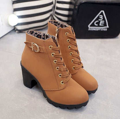 Hazel Wavlynn brown lace-up ankle boots with gold-tone eyelets and side zipper