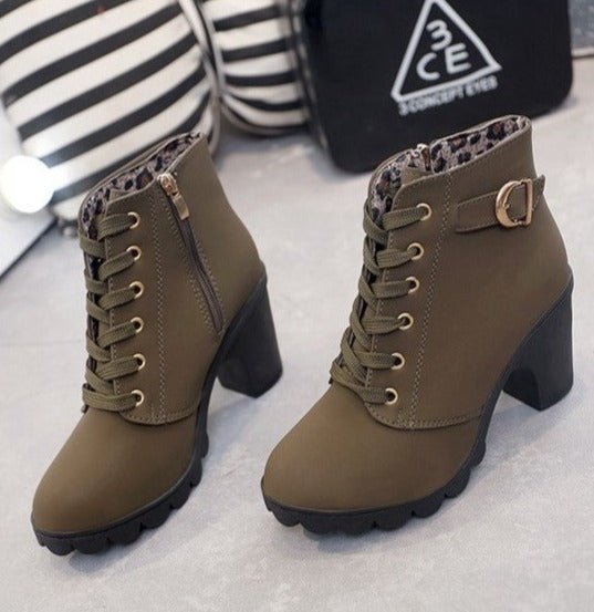 Hazel Wavlynn lace-up ankle boots in tan leather with gold-tone eyelets and side zipper