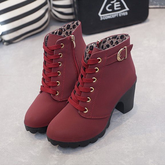Hazel Wavlynn lace-up ankle boots with gold-tone eyelets and side zipper, autumn casual chic style