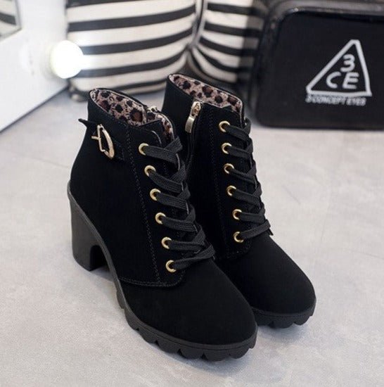 Hazel Wavlynn brown lace-up ankle boots with gold-tone eyelets and side zipper