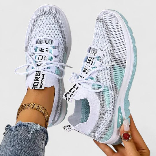 Zara women's white mesh lace-up sneakers lightweight athletic shoes with graphic lacing