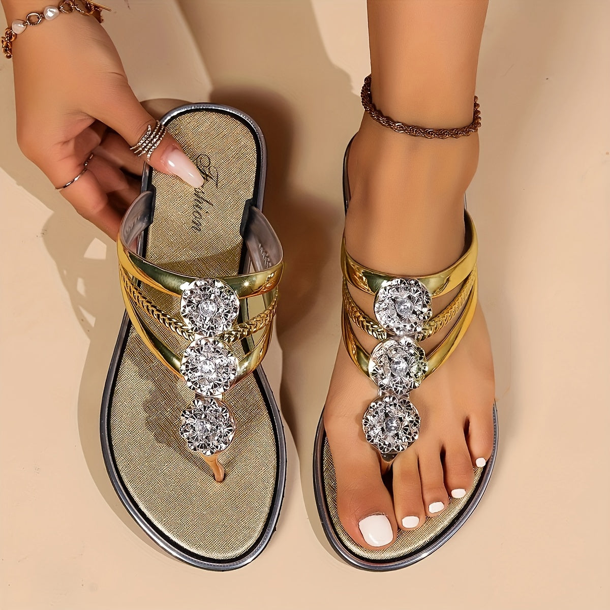 Women's Eloira glam sandals with dazzling embellishments, strappy silhouette in sparkling gold-tone finish