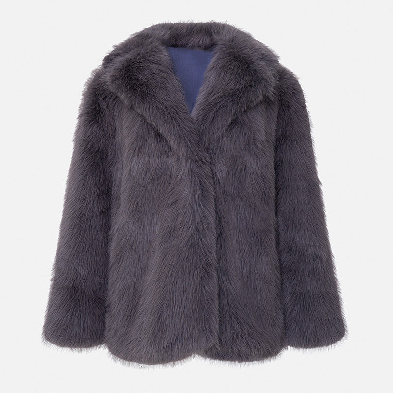 Women's short solid faux fur coat elegant classic silhouette plush warmth six color options