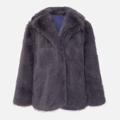 Women's short solid faux fur coat elegant classic silhouette plush warmth six color options