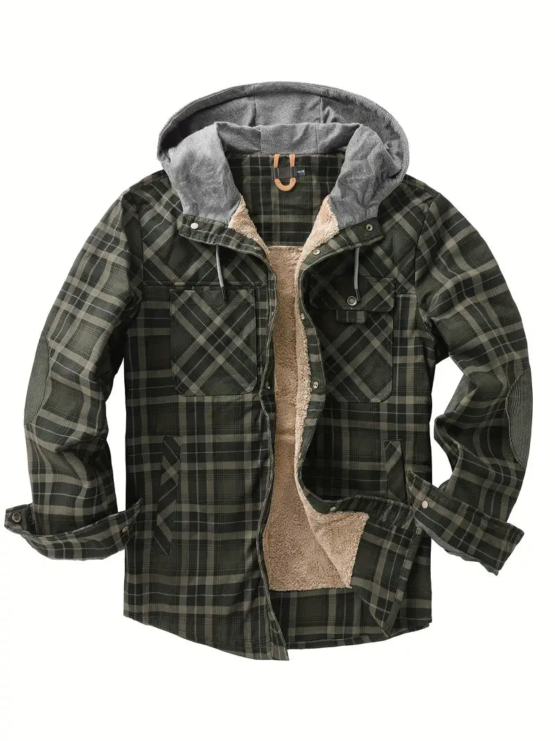 Wyatt hooded plaid jacket with cozy fleece lining, lightweight casual outdoor layer for all seasons
