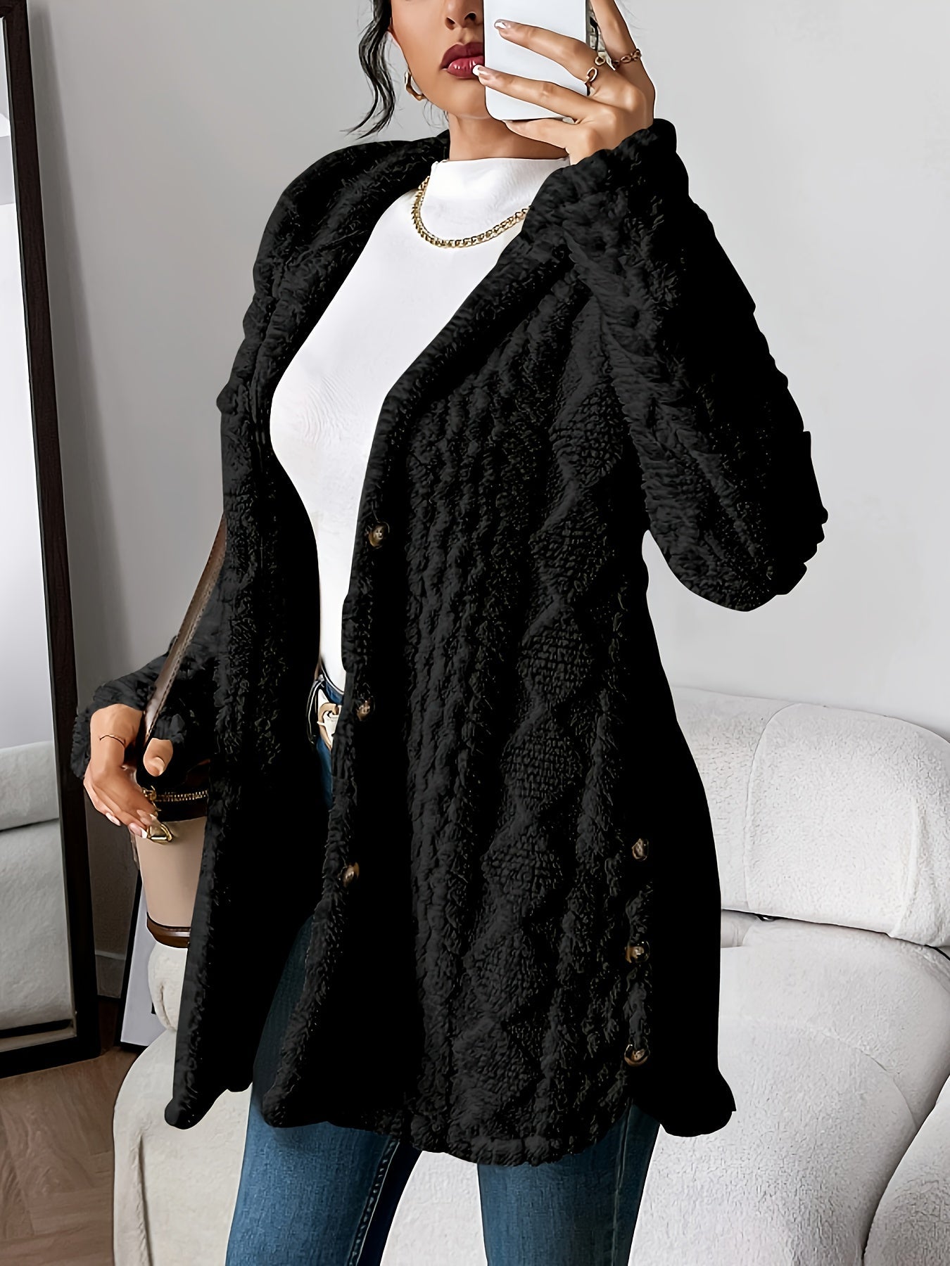 Adriana plush hooded cardigan cozy relaxed fit ultra-soft velvet-touch layering piece for women
