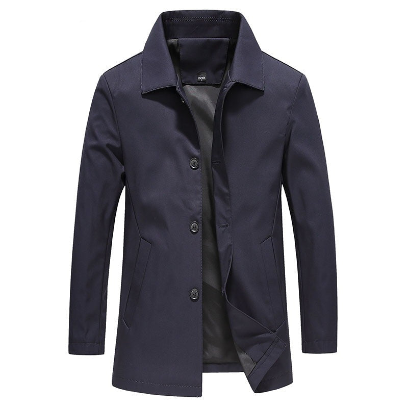 Men's beige tailored trench coat cotton-blend button front classic collar slim fit