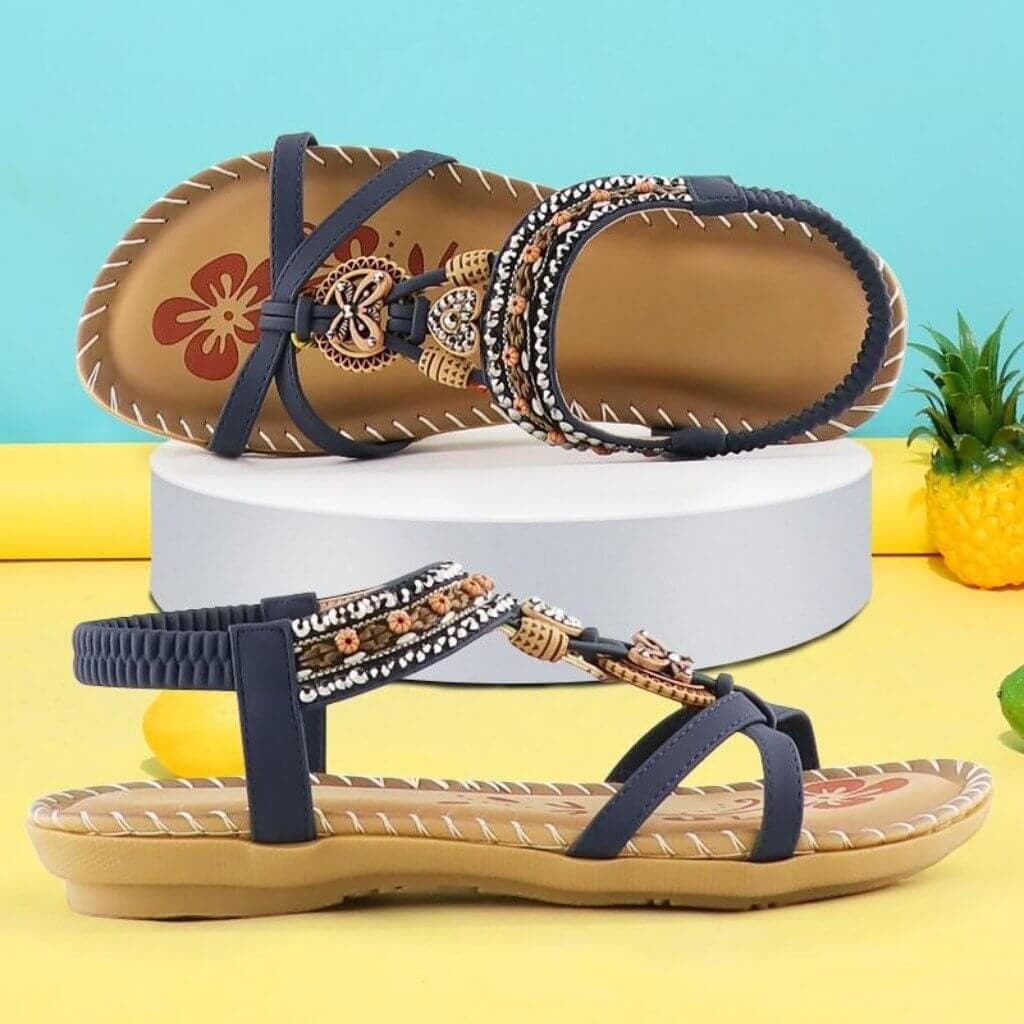Women's beige platform sandals with elastic band strap and cushioned soft sole for effortless comfort