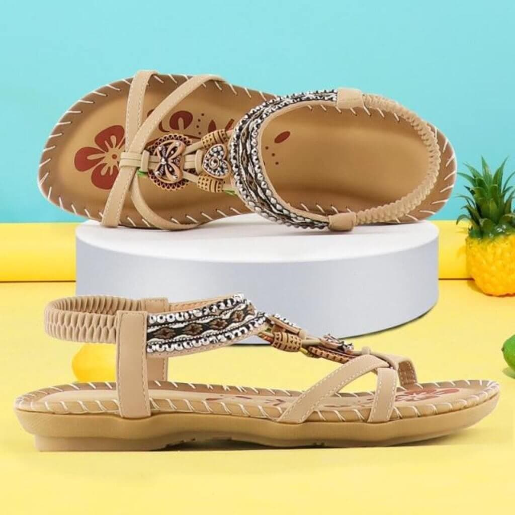 Women's white platform sandals with elastic band straps and cushioned soft sole, island-inspired style