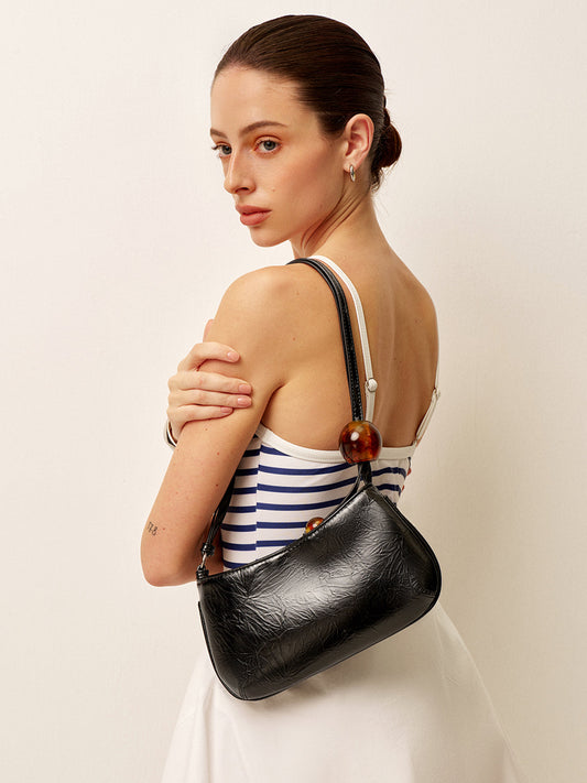 Beaded Strap Faux Leather Shoulder Bag - Wavlynn