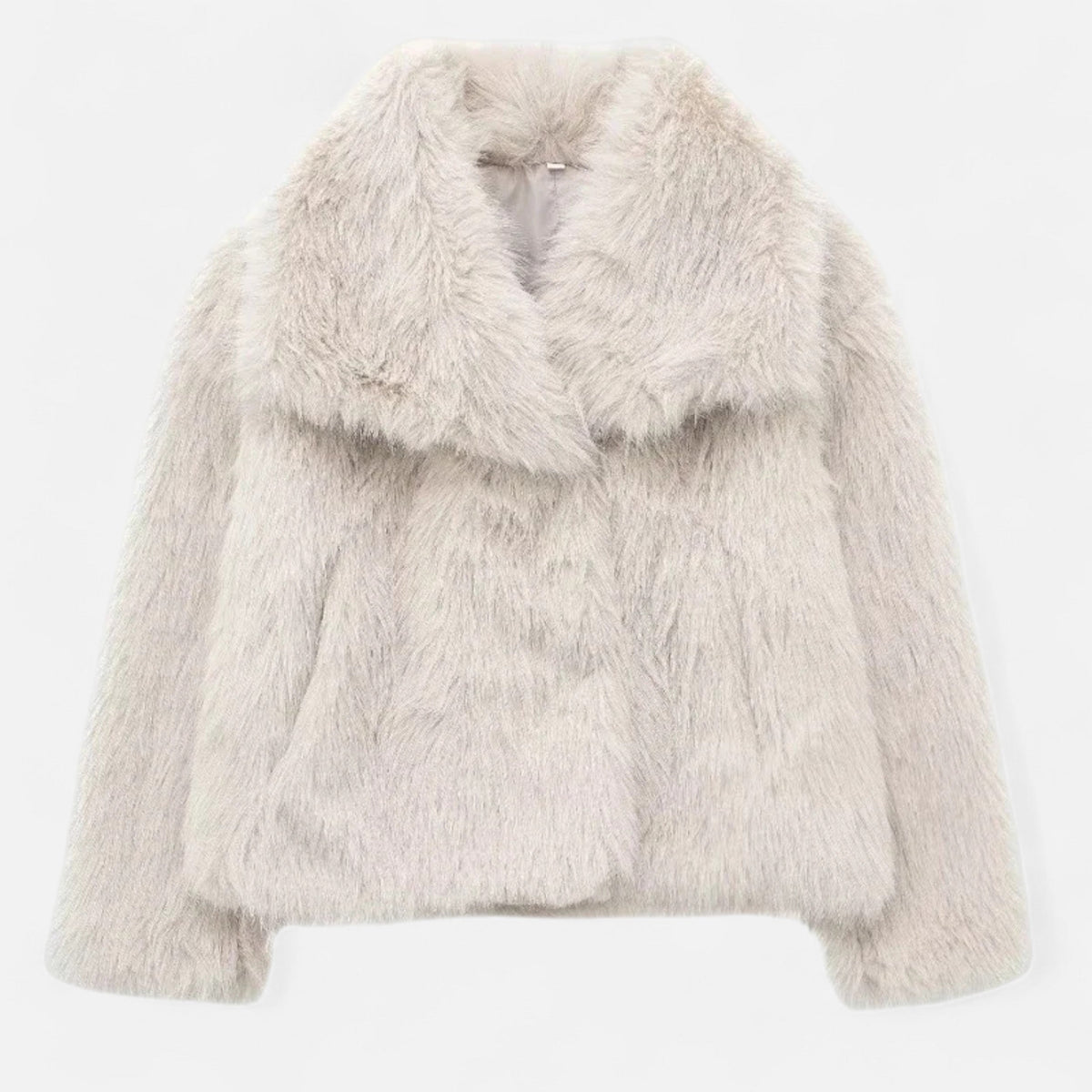 Women's cropped faux fur jacket plush texture statement collar chic warm luxury outerwear