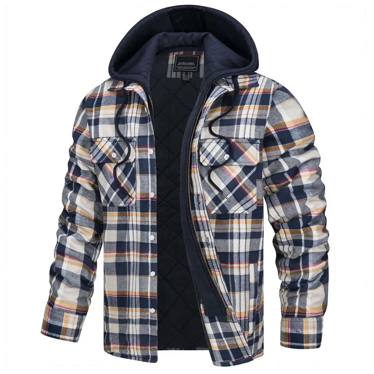 Parker plaid hooded jacket with fleece lining, relaxed fit, classic checked pattern for all-season outdoor wear