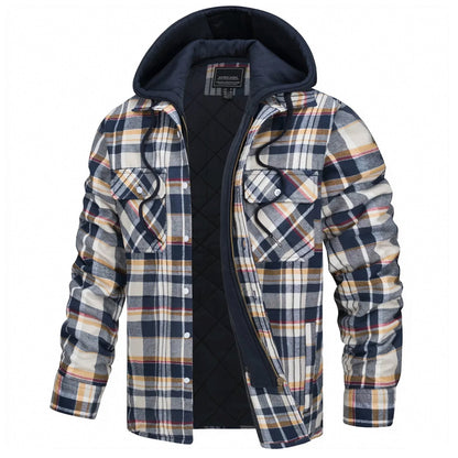 Parker plaid hooded jacket with fleece lining, relaxed fit, classic checked pattern for all-season outdoor wear