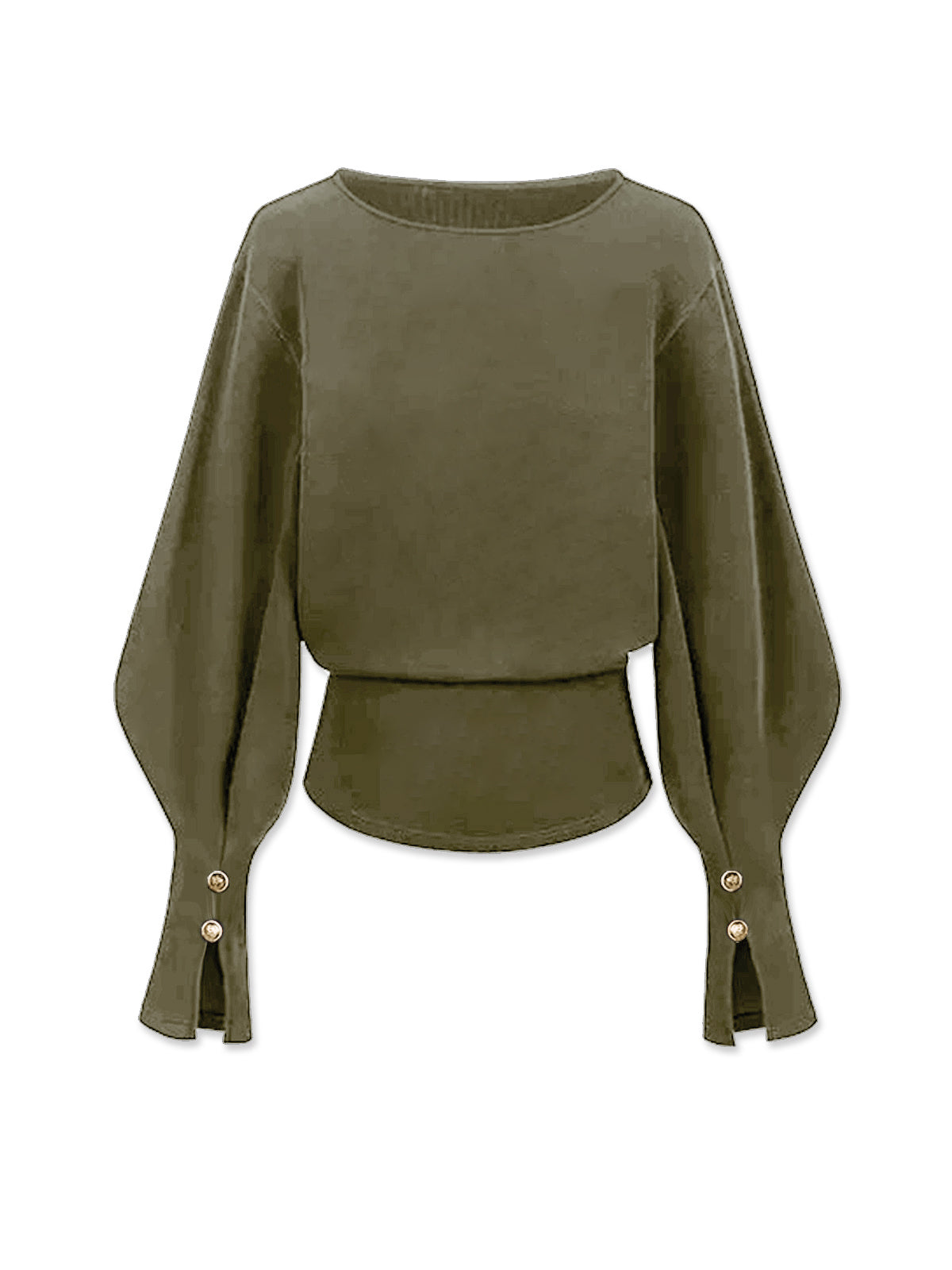 Gray bell sleeve cinched sweatshirt with flared cuffs and fitted waist for a modern casual look