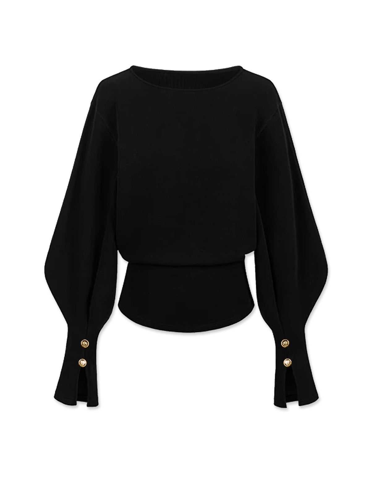 Gray bell sleeve cinched sweatshirt with flared cuffs and elastane stretch for a relaxed elegant fit