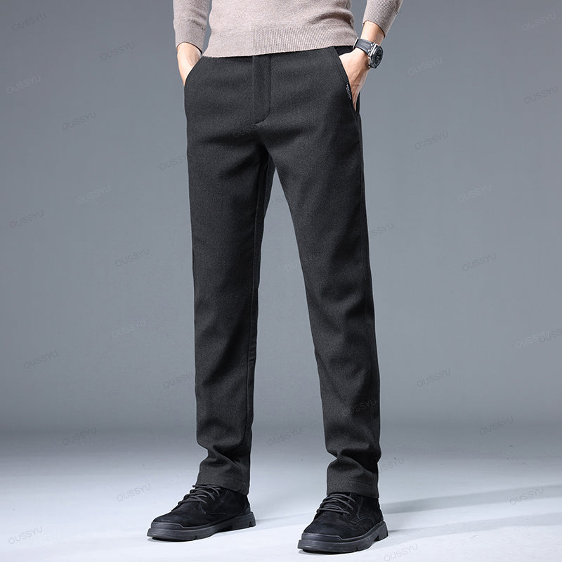 Men's charcoal business casual stretch pants slim fit warm thick fabric for autumn winter comfort