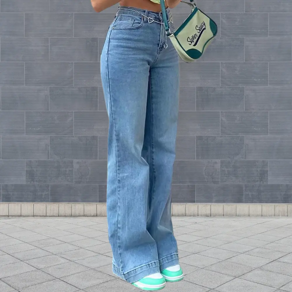 Wavlynn Bianca high waist wide leg denim jeans retro style natural waist elongating silhouette
