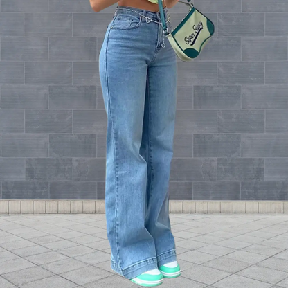 Wavlynn Bianca high waist wide leg denim jeans retro style natural waist elongating silhouette