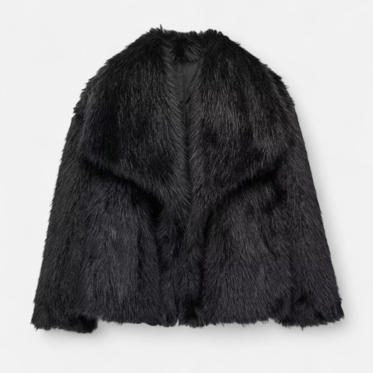 Women's cropped faux fur jacket plush texture statement collar chic warm luxury style