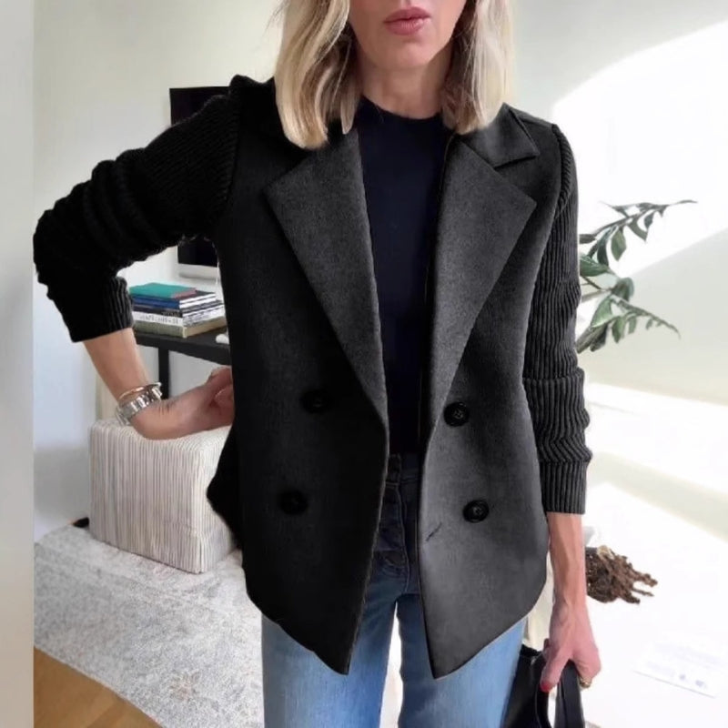 Velin soft double-knit sweater blazer in neutral tone, structured fit with stretch sleeves