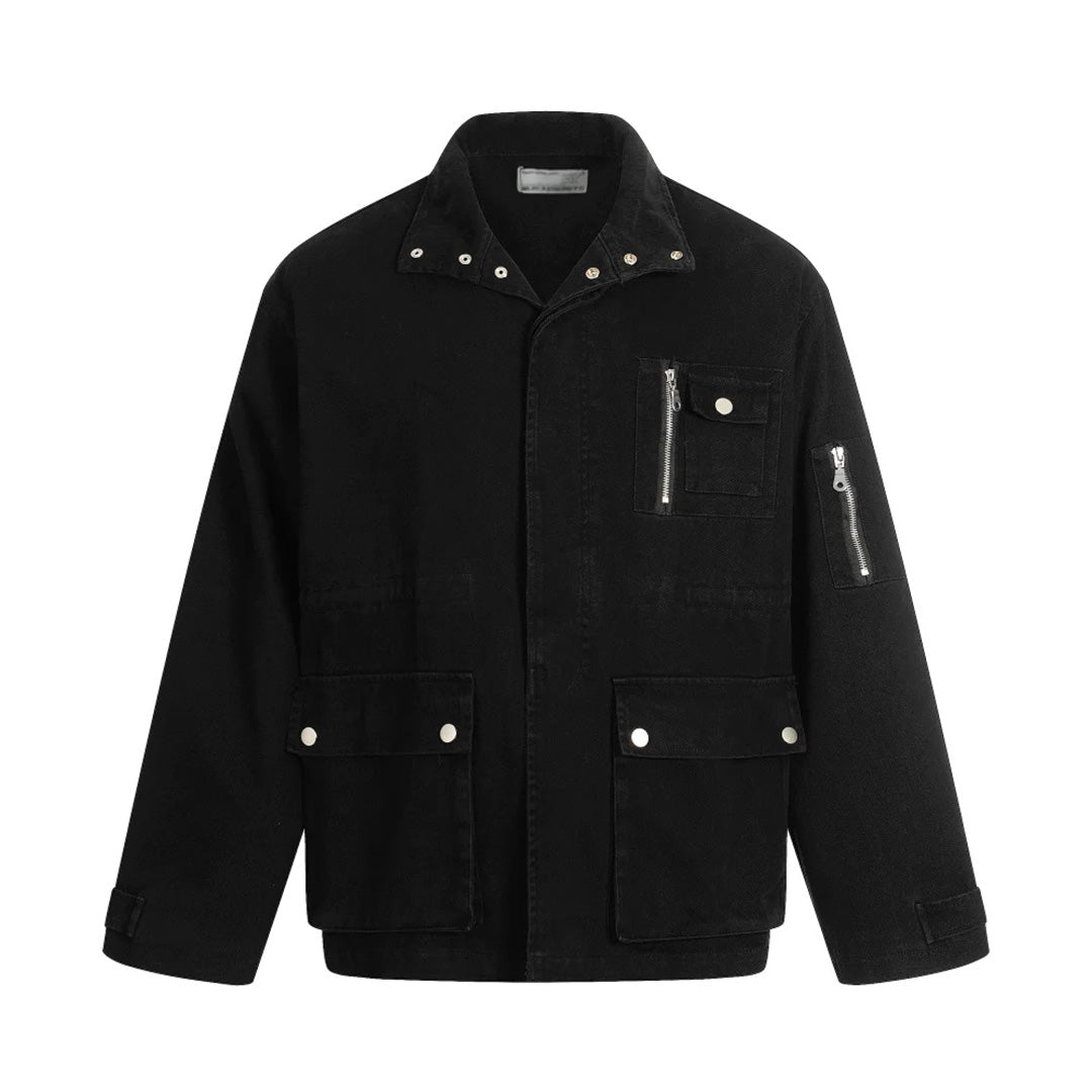 Campo Verde green cotton canvas relaxed-fit jacket with oversized front flap pockets and snap closure