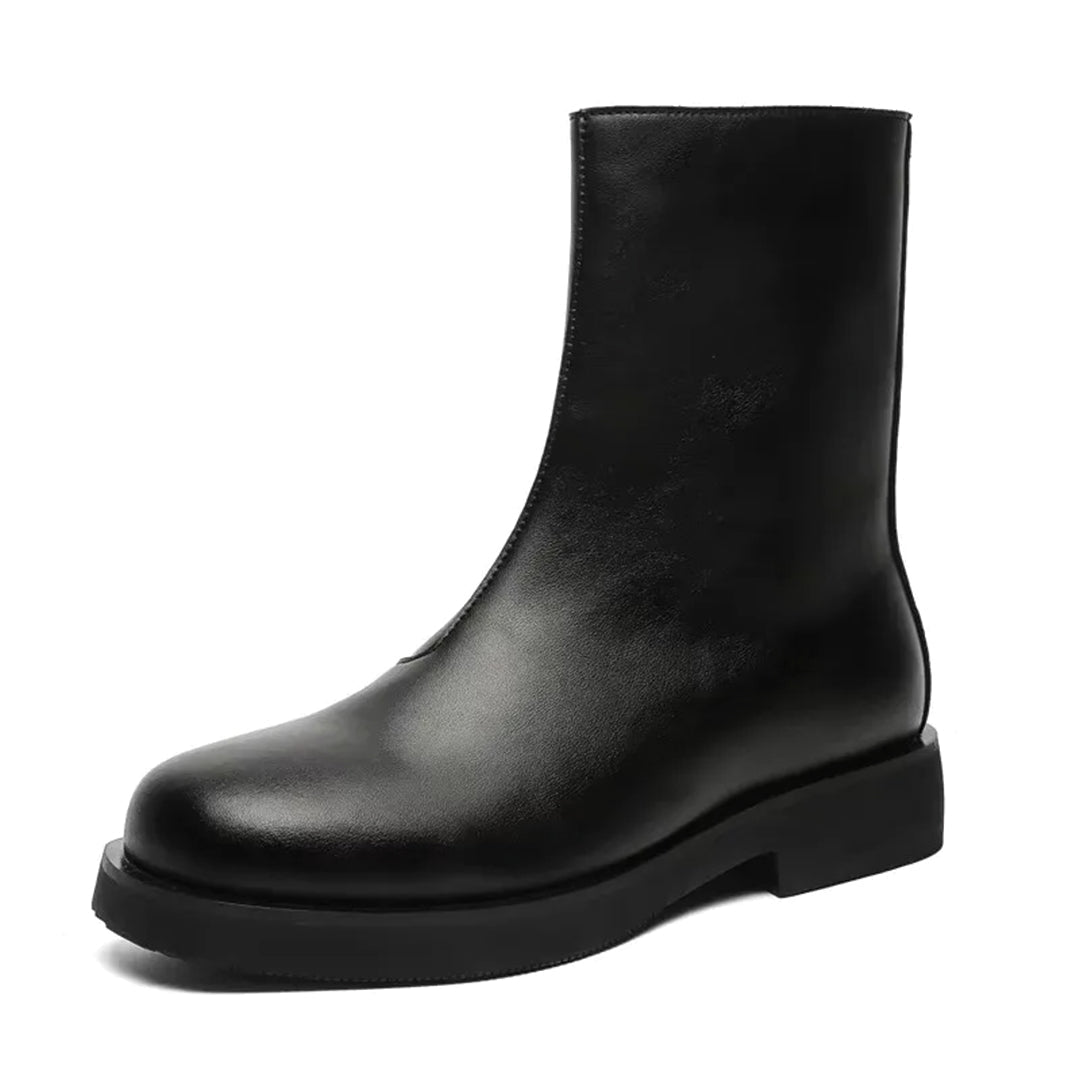 Camden round-toe boot in smooth vegan leather with full-length zipper closure and rugged rubber outsole