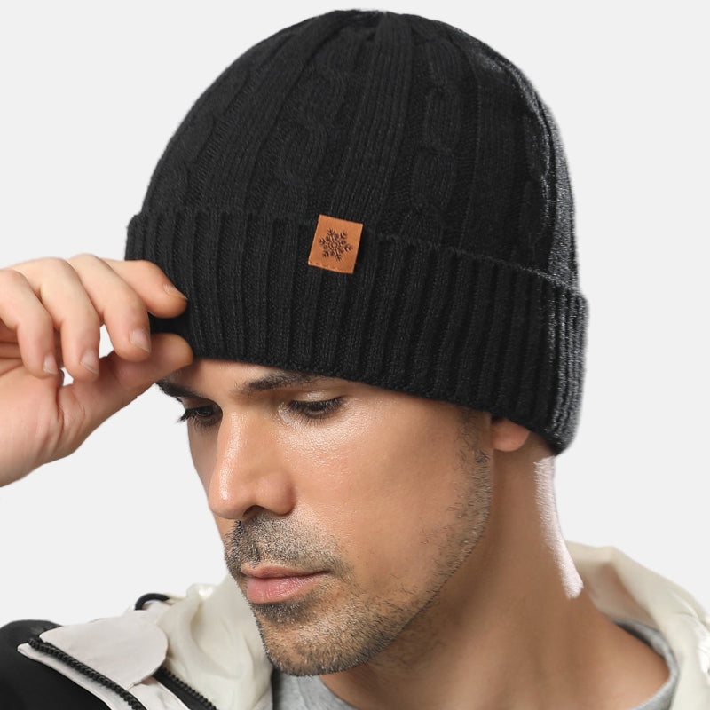 Navy blue men's ribbed knit beanie hat thick winter skullcap for casual outdoor wear