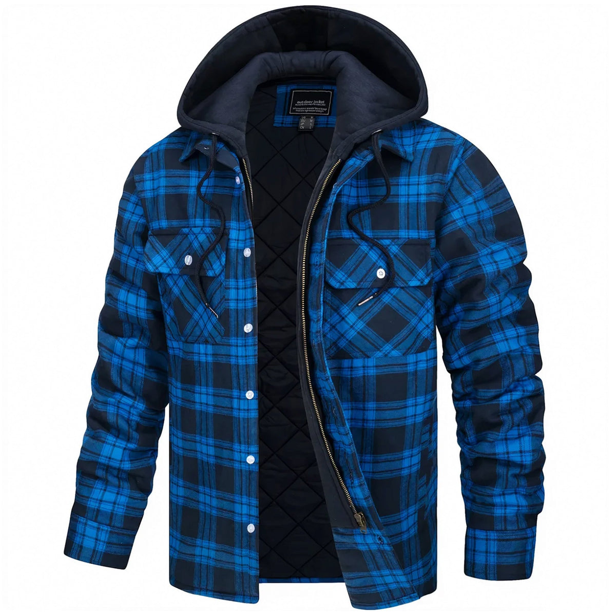 Parker plaid hooded jacket with fleece lining, relaxed fit, all-season outdoor wear