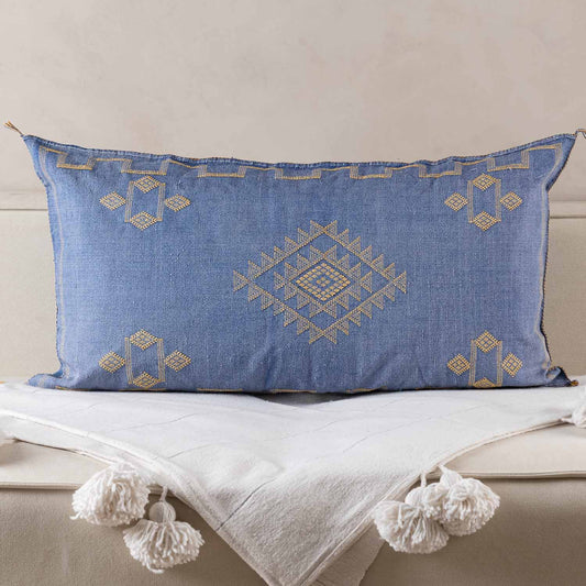Blue Cactus silk pillow cover - Wavlynn
