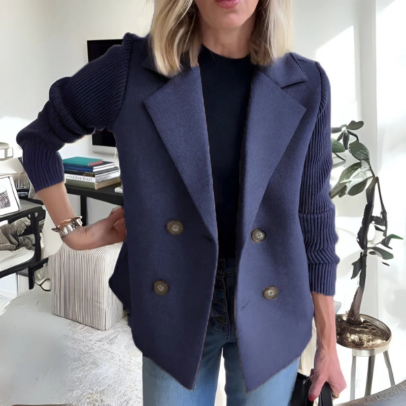 Velin soft double-knit sweater blazer in neutral tone, structured fit with stretch sleeves