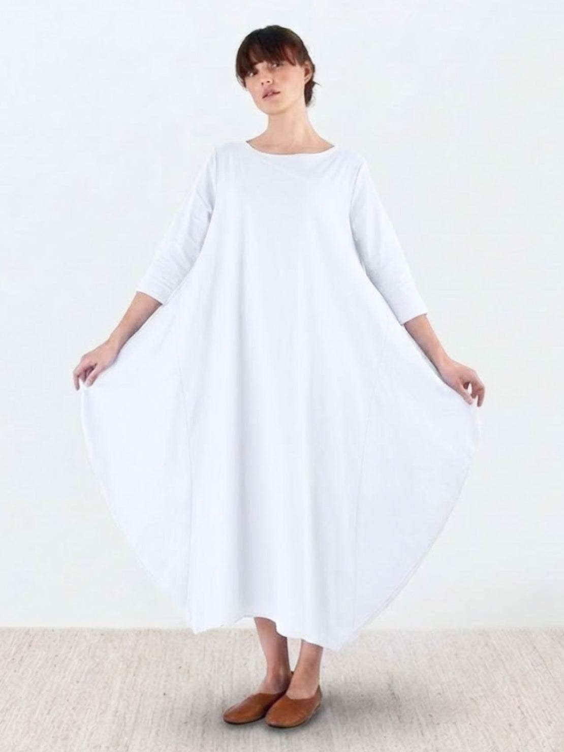 Women's ivory boho oversized maxi dress with 3/4 batwing sleeves and floor-length flowing silhouette