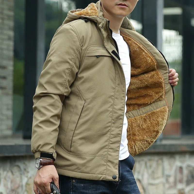 Boreal men's navy thermal winter jacket with rugged exterior and insulated slim-fit design