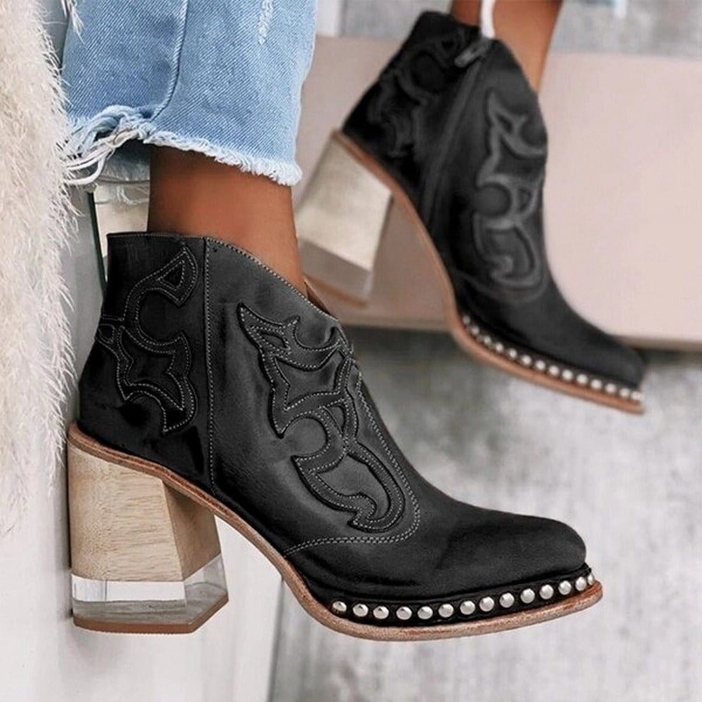 Bella western boots mid-calf brown leather cowboy style with classic stitching detailing
