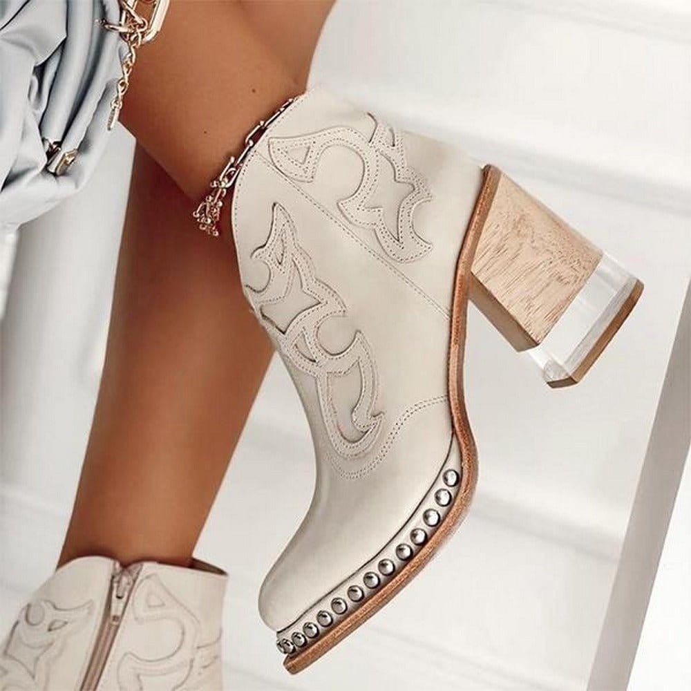 Bella western boots mid-calf brown leather cowboy style with classic stitching detail