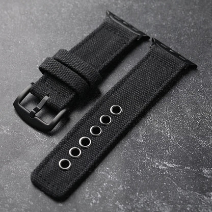 Men's textured nylon watch band with solid buckle closure durable strap in neutral tone