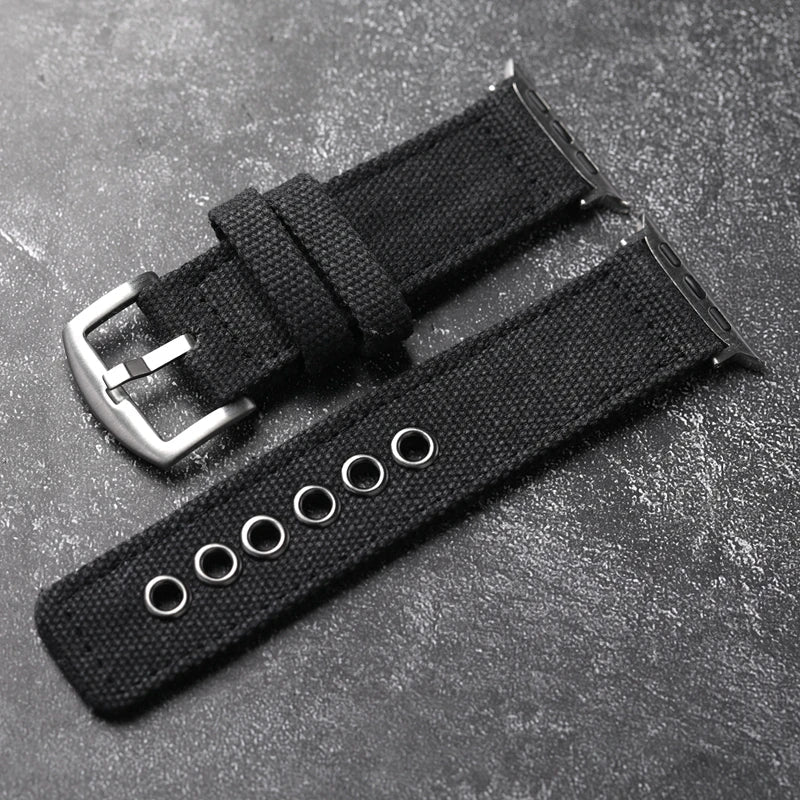 Men's textured nylon watch band with solid buckle closure, durable strap in neutral tone