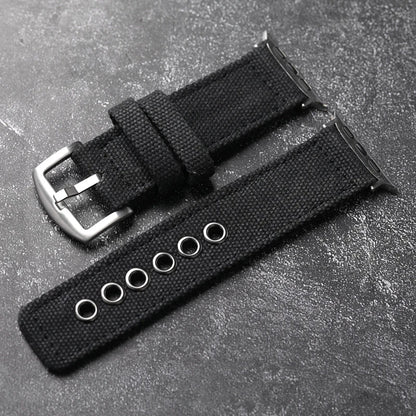 Men's textured nylon watch band with solid buckle closure, durable strap in neutral tone
