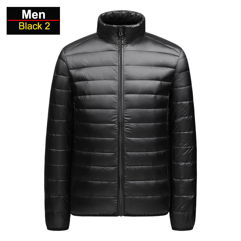Men's ultralight navy blue packable puffer jacket windproof insulated slim fit outdoor winter coat