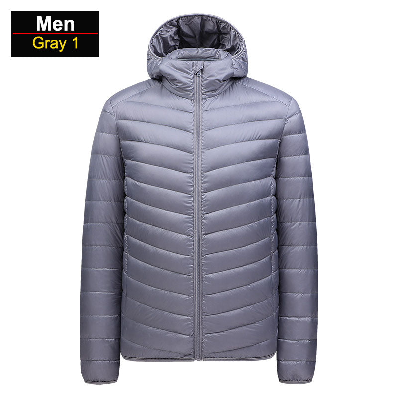Men's ultralight navy puffer jacket packable windproof insulated slim fit for outdoor adventure