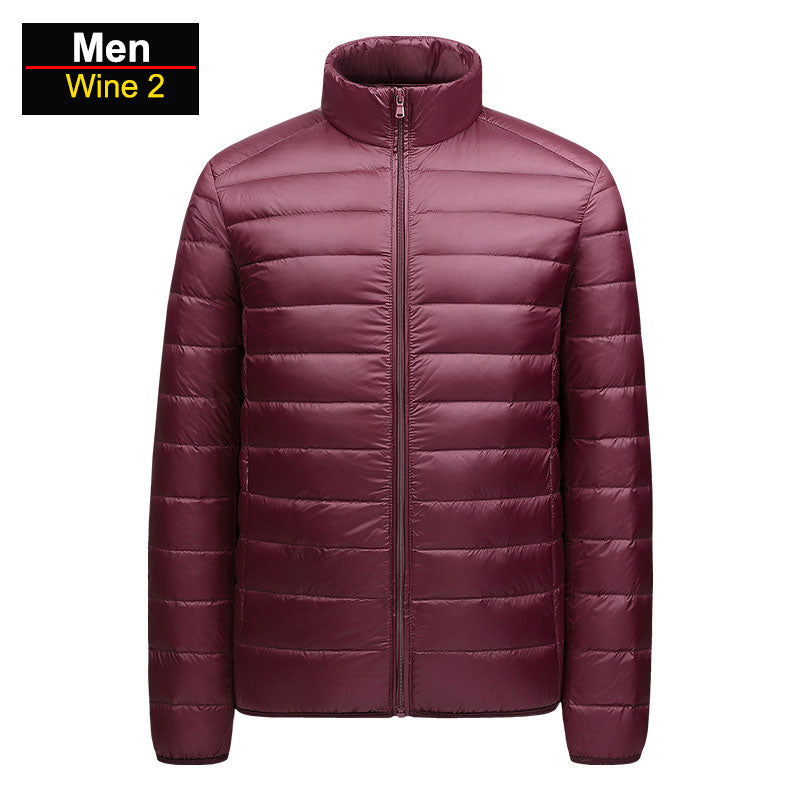 Men's ultralight navy puffer jacket packable windproof slim-fit insulated winter coat for outdoor use