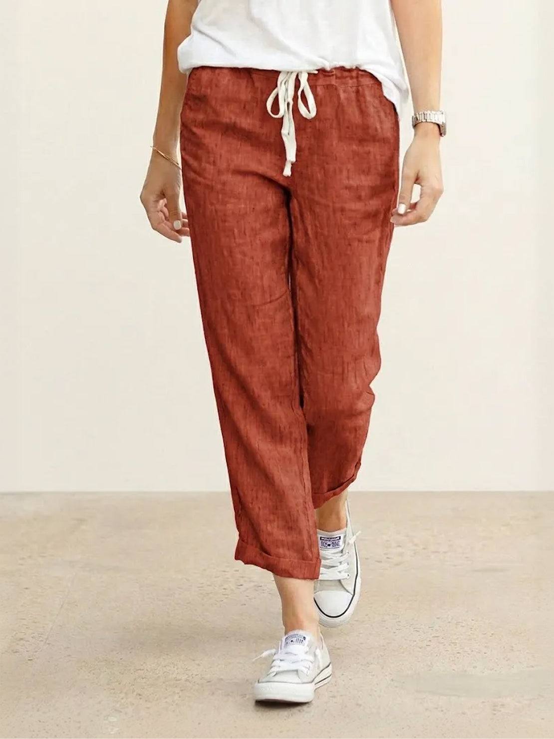 Women's casual straight-leg drawstring pants relaxed fit natural texture everyday essential