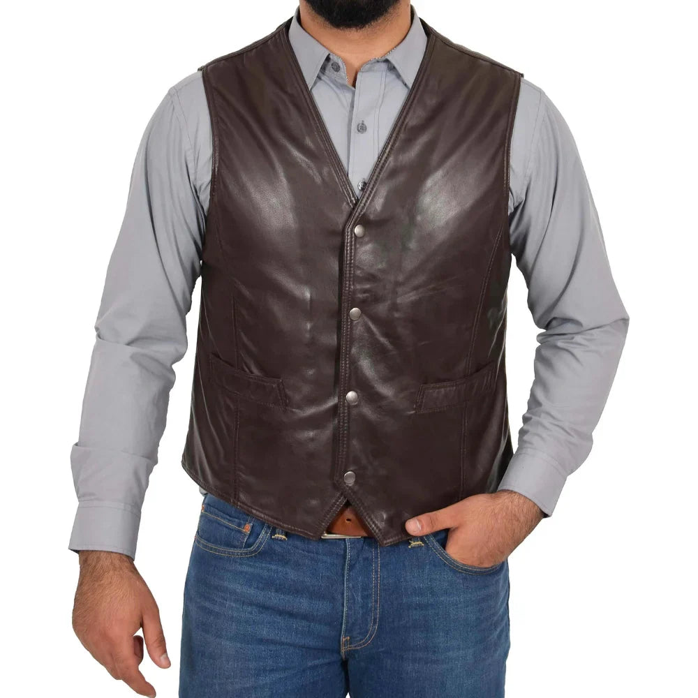 Men's vegan leather biker vest with soft viscose lining, rugged motorcycle style in classic black