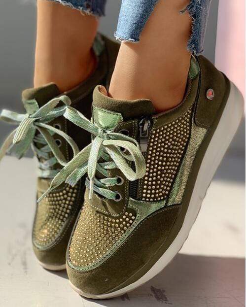 Women's suede wedge sneakers in glitter lace-up style with comfort comfort support lift