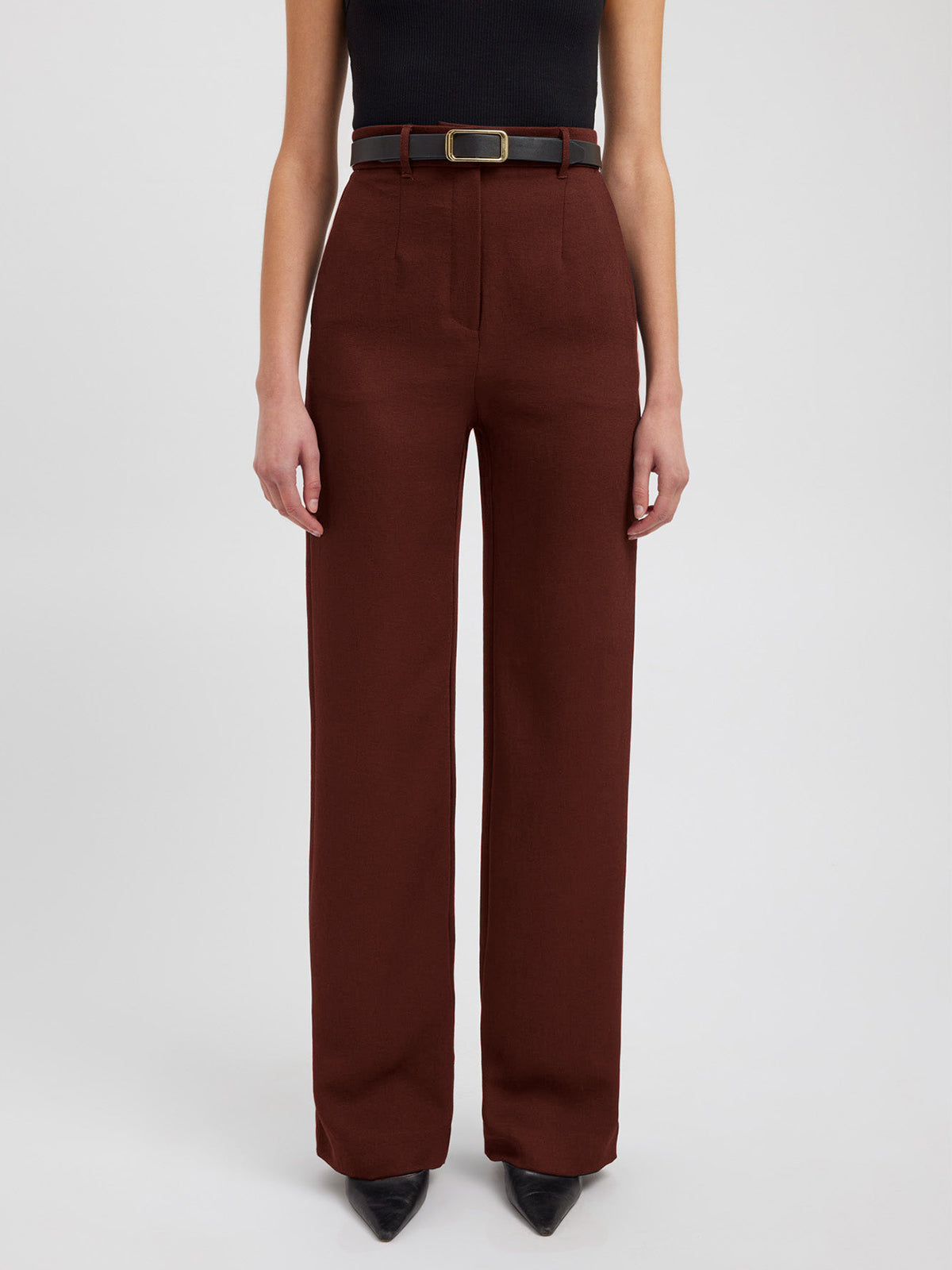 Beige business casual straight-leg pants with side pockets, regular fit, woven fabric work trousers