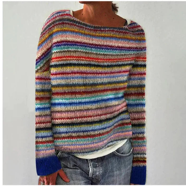 Elegant relaxed-fit Nordic-pattern sweater in warm tones, timeless cozy cold-weather statement piece