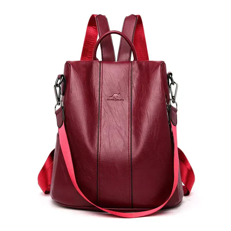 Black vegan leather convertible backpack for women, 3-in-1 shoulder handbag everyday style