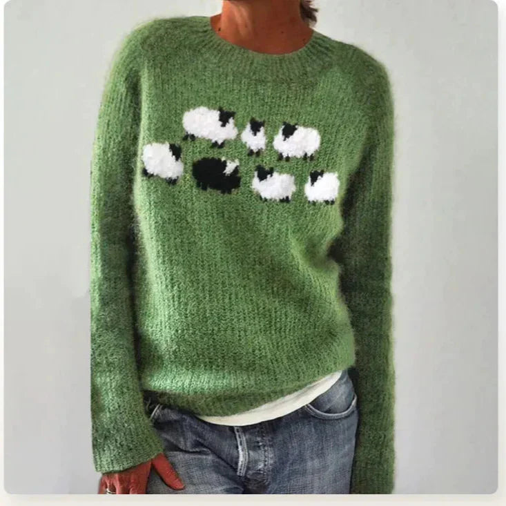 Elegant Nordic-pattern relaxed fit sweater in cozy warm tones for cold-weather fashion