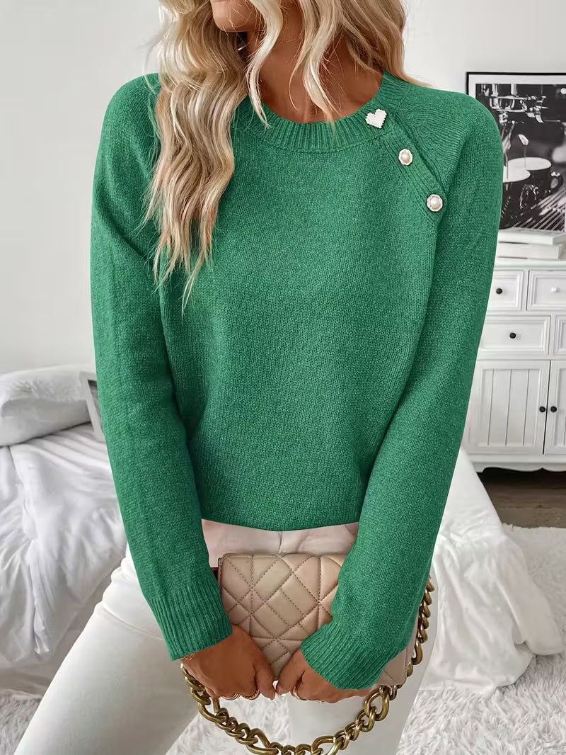 Hilarina long sleeve knitted sweater cozy soft texture flattering fit versatile everyday elegance