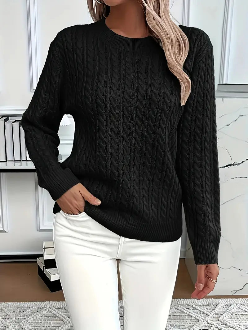Blanca ladies cable knit jumper in classic neutral tones with relaxed fit and intricate textured pattern
