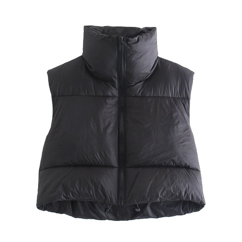 Women's sleeveless puffer vest lightweight warmth stand collar British-inspired style cold weather layering